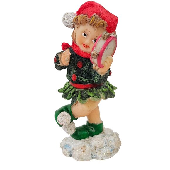 Ks Collections Christmas Elf Figurines Drum Tambourine Set of 2 Holiday Decor - Picture 6 of 10